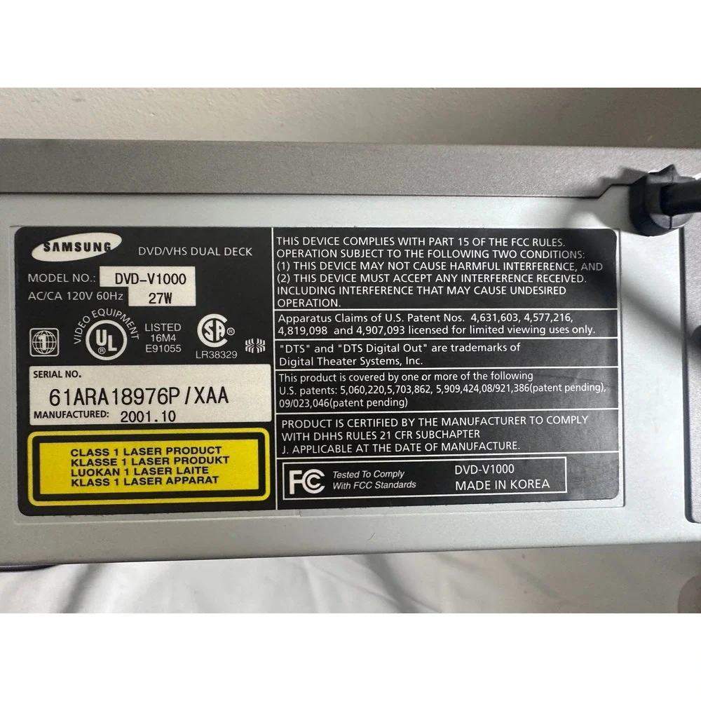 Samsung DVD-V1000 DVD VHS Combo Player VCR Hi-Fi Dual Deck Tested Powers On